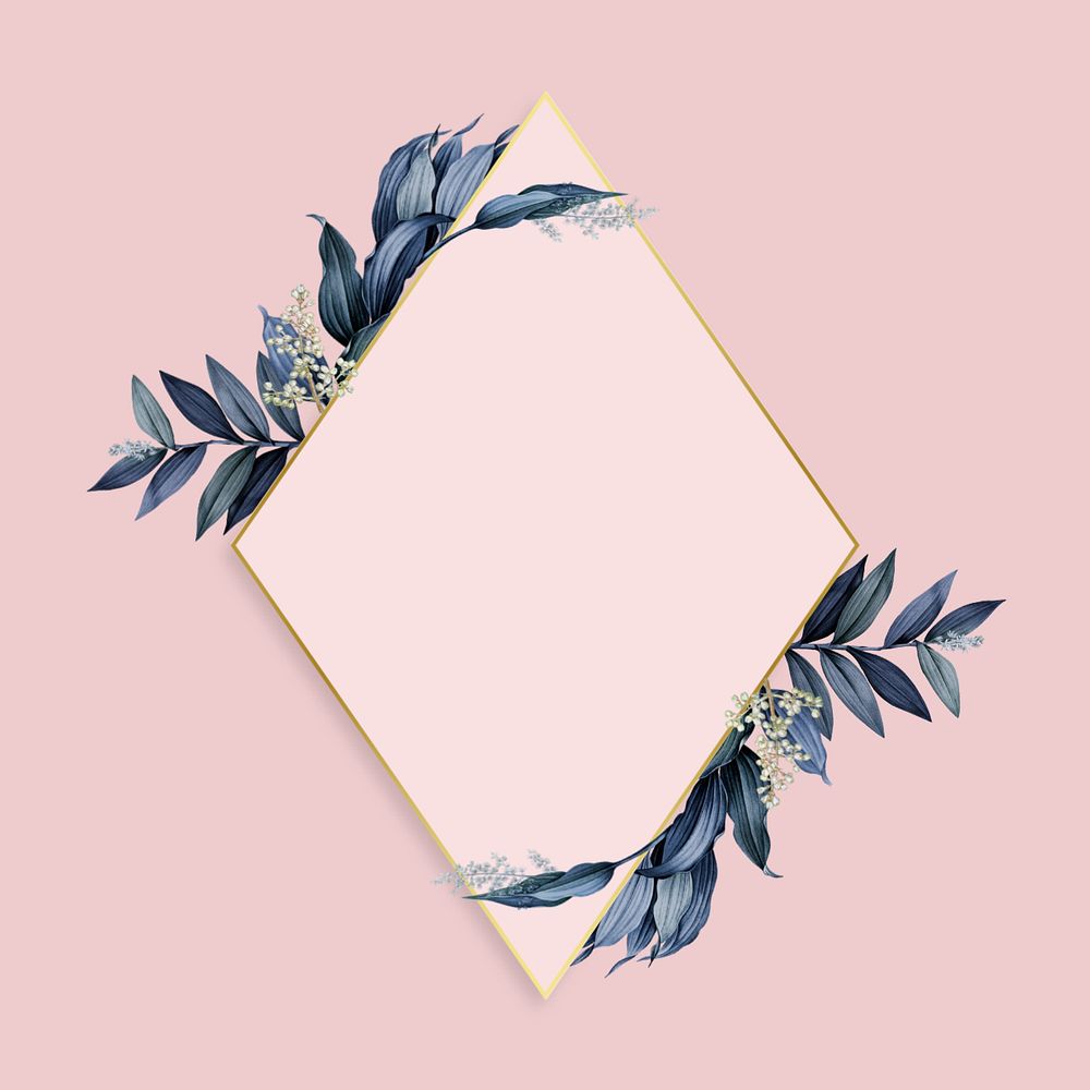 Gold rhombus frame, editable leaf design