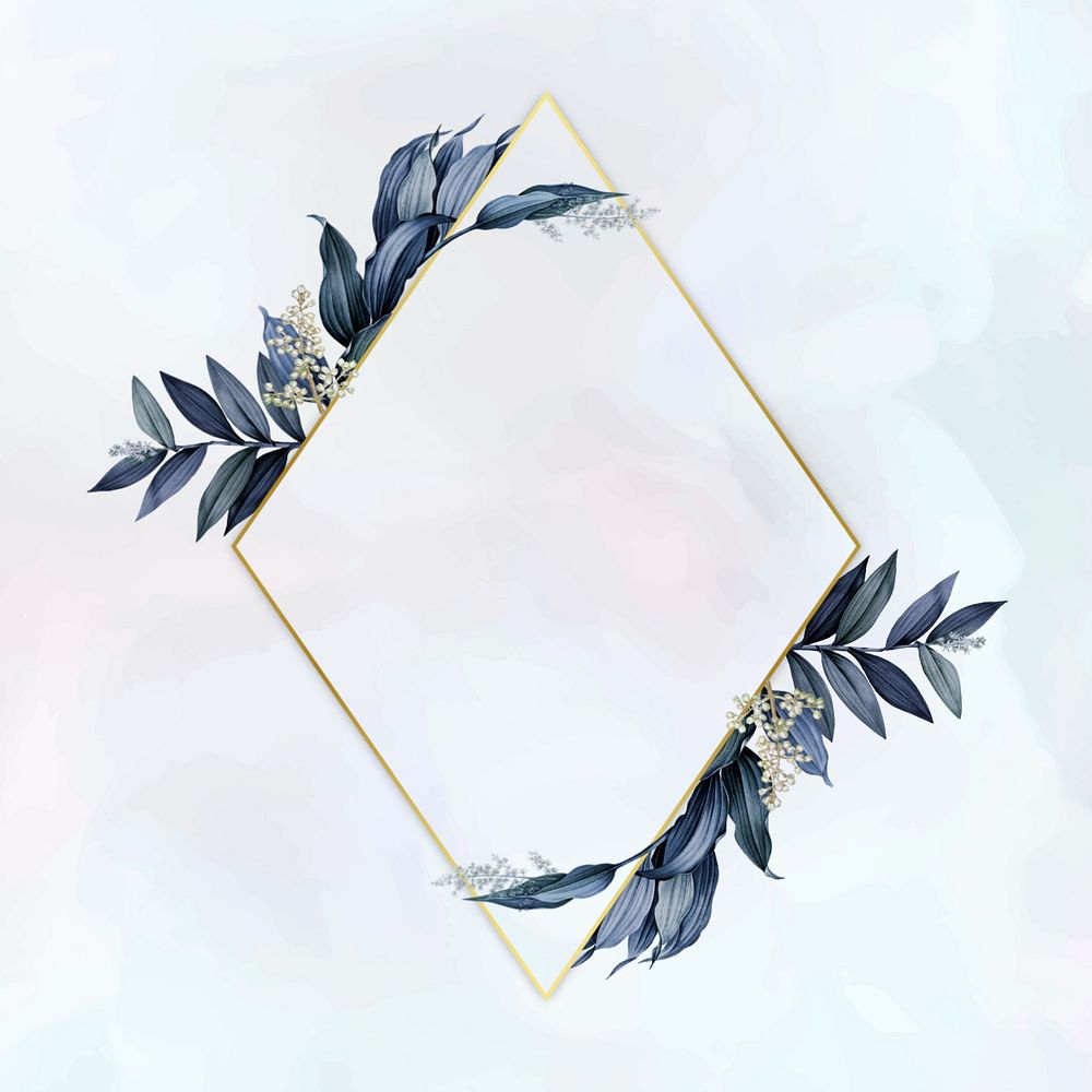 Gold rhombus frame, editable leaf design