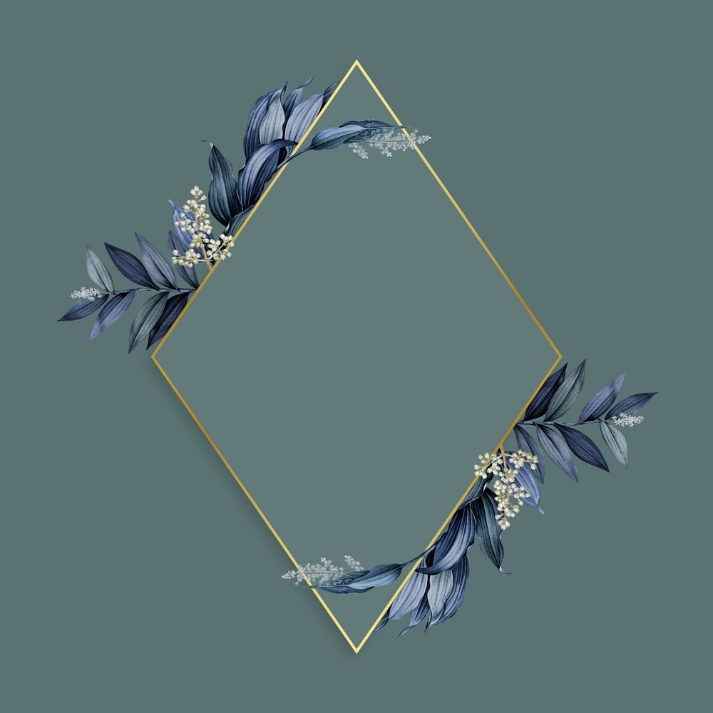 Gold rhombus frame, editable leaf design