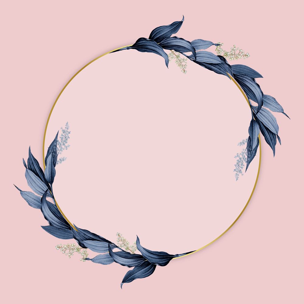 Round gold frame, editable leaf design