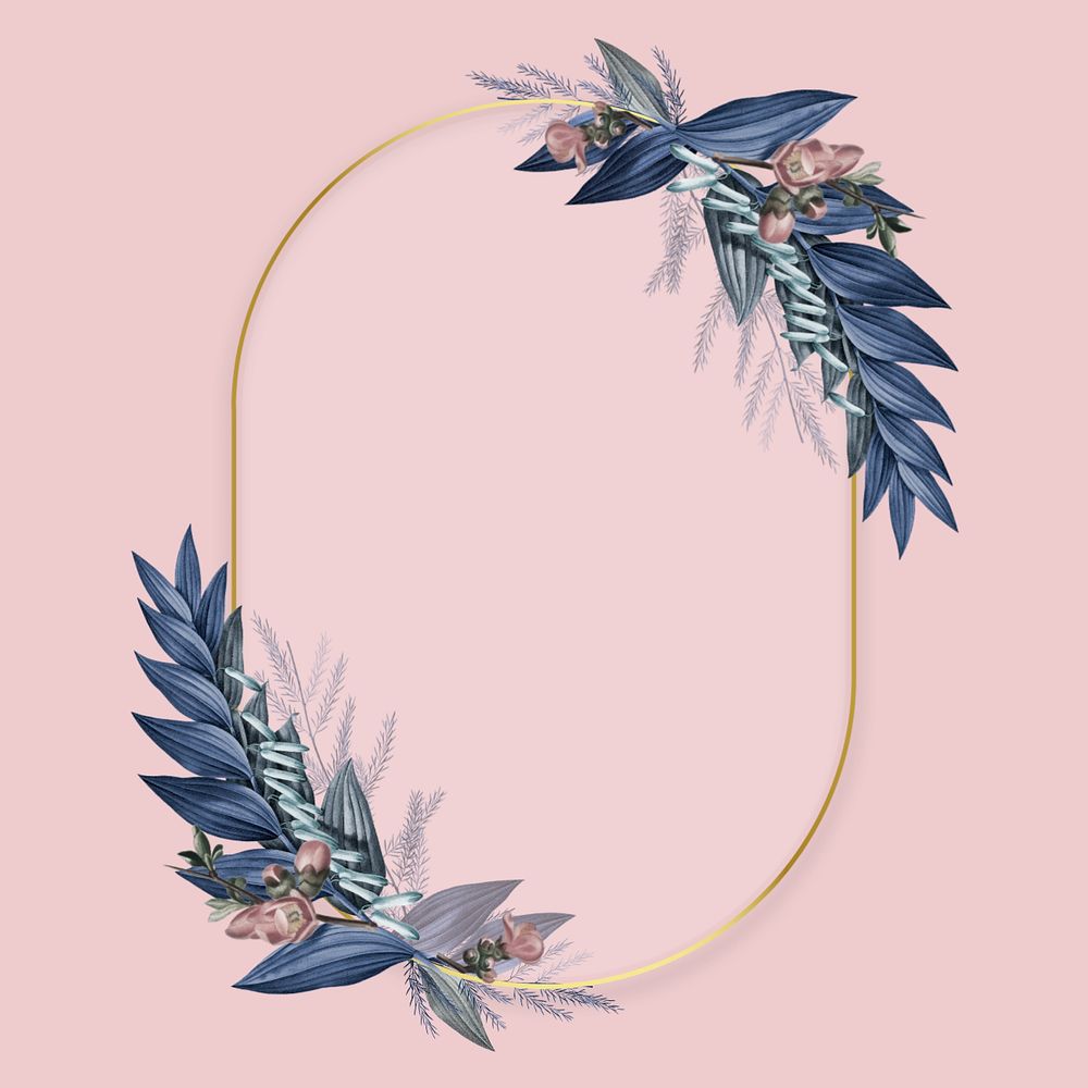 Oval gold frame, editable tropical leaf design