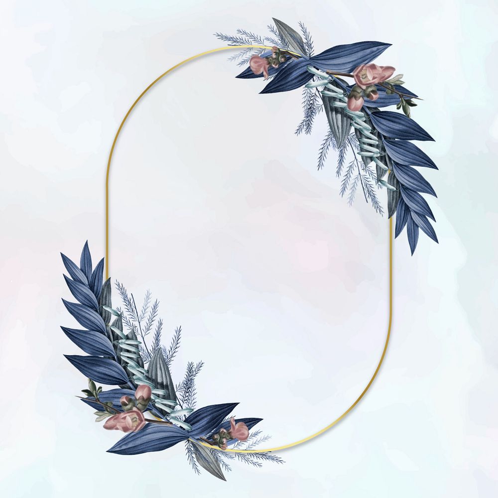 Oval gold frame, editable tropical leaf design