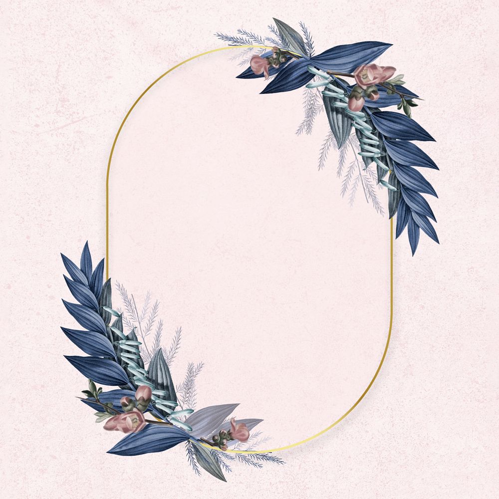 Oval gold frame, editable tropical leaf design