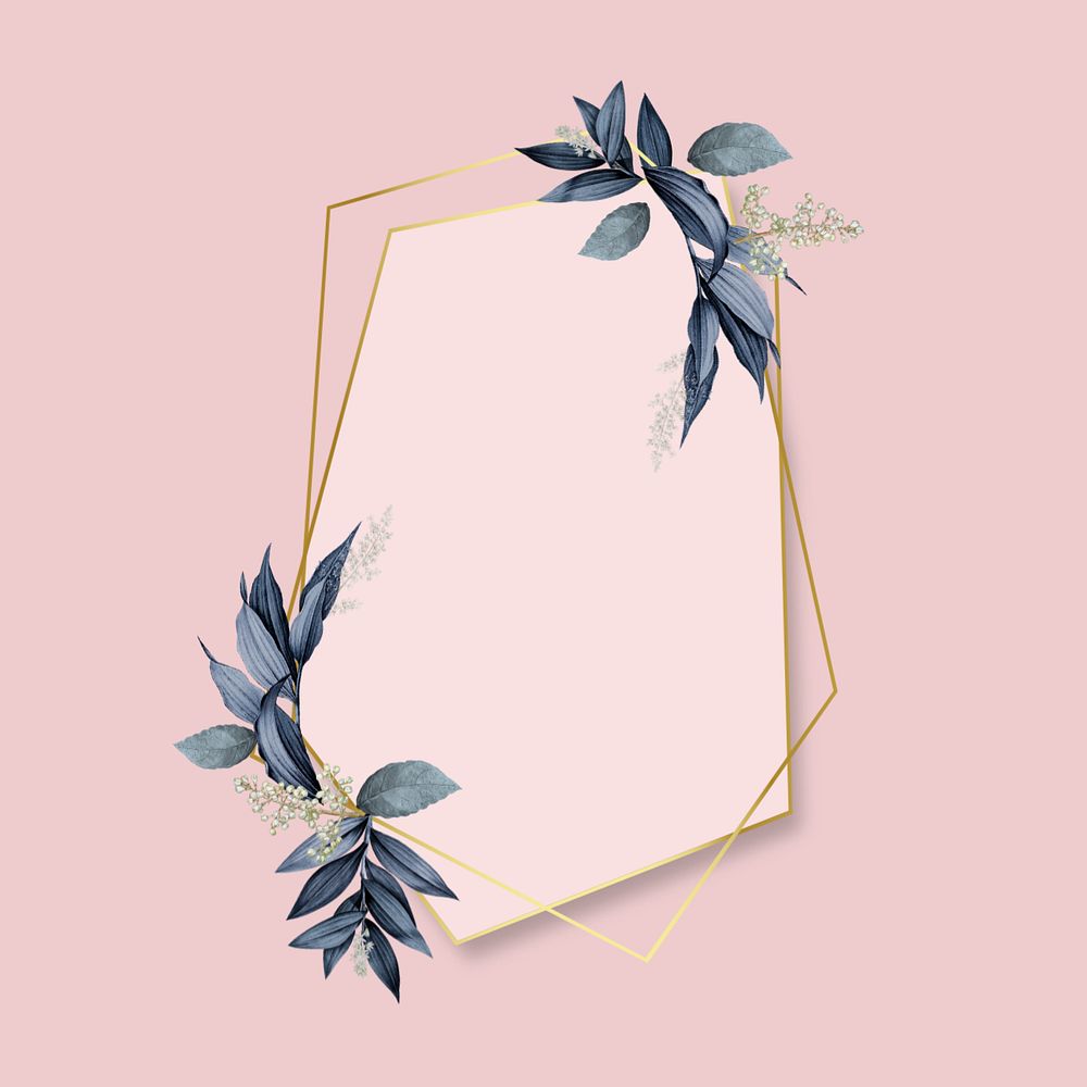 Hexagonal gold frame, editable leaf design