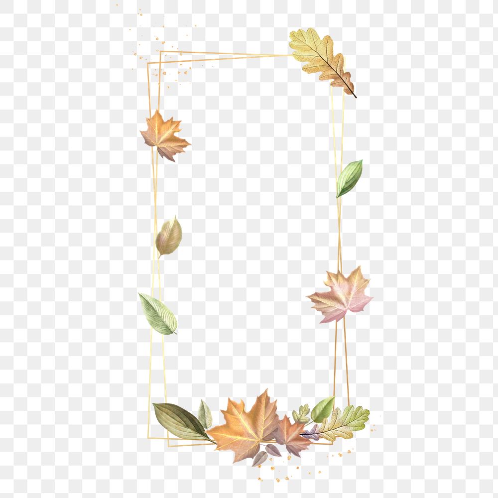 Leaf gold frame png element, editable design