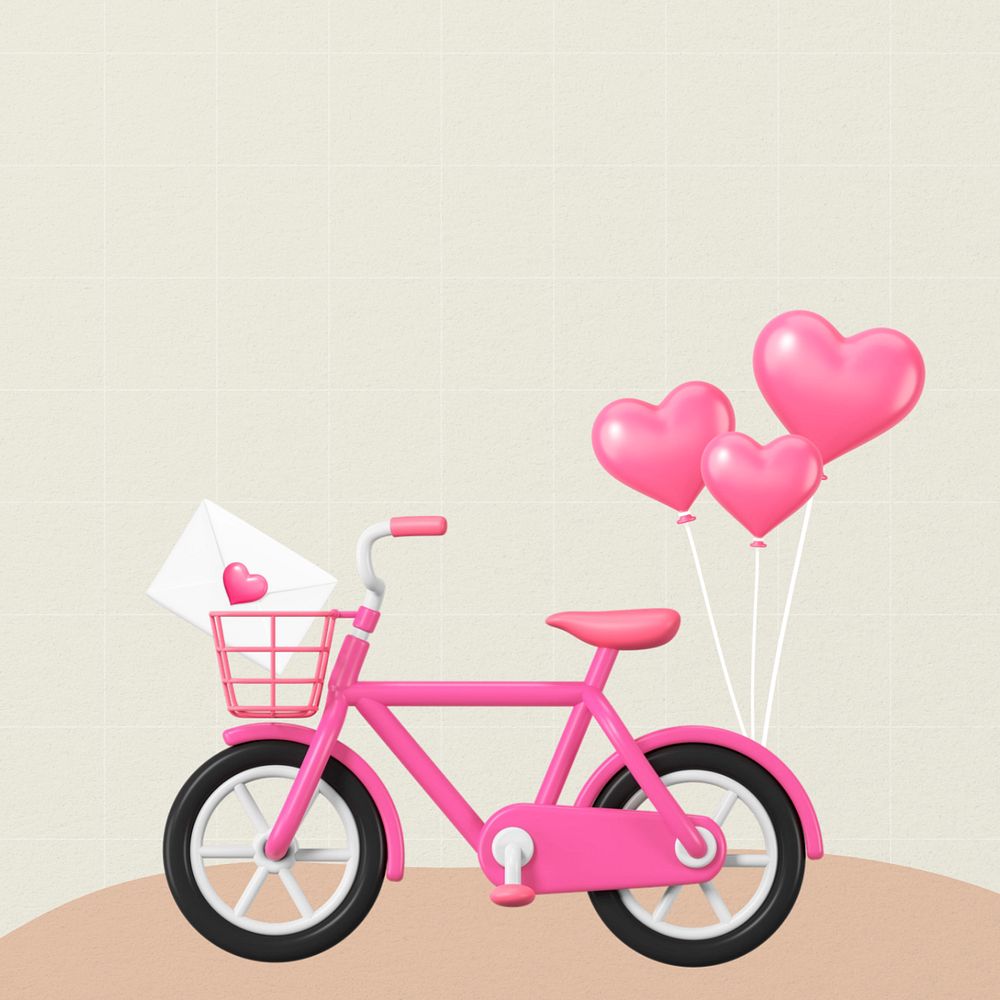 3D pink bicycle background, Valentine's celebration remix, editable design