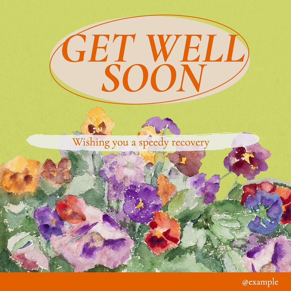 Get well soon Instagram post template, editable text