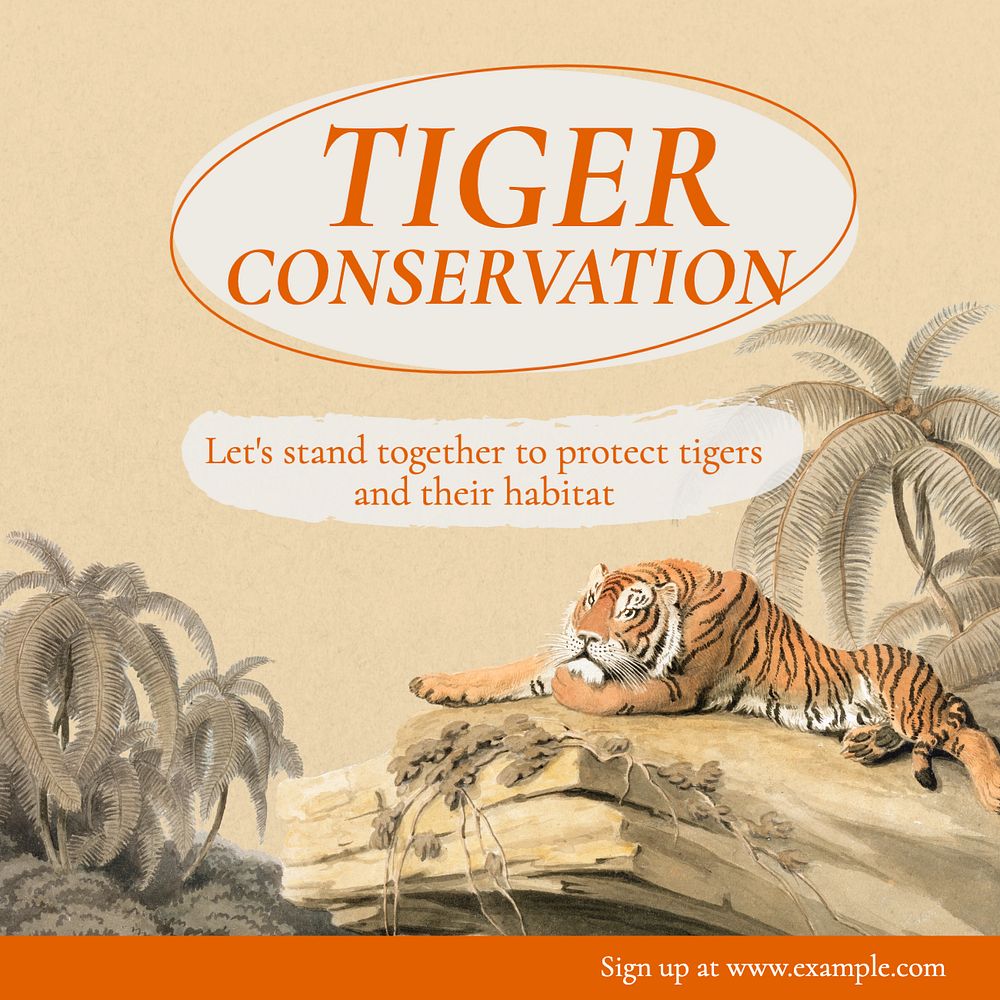 Tiger conservation Instagram post template, editable text