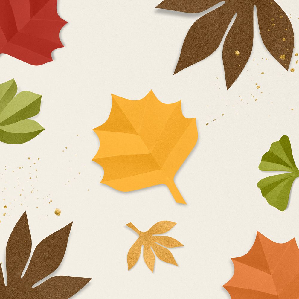 Colorful paper craft leaf background, editable design