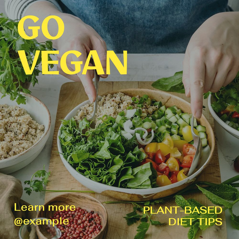 Plant-based vegan diet Instagram post template, editable text