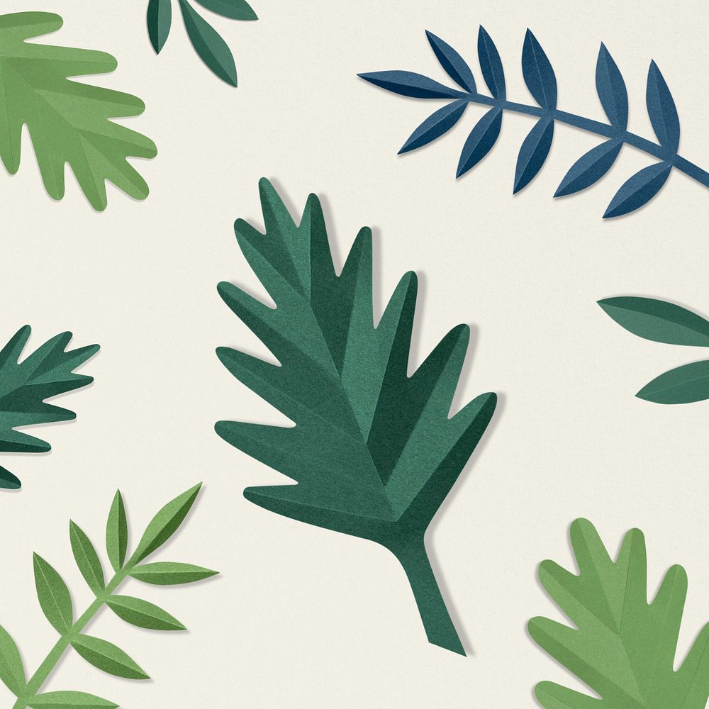 Green paper craft leaf background, editable design