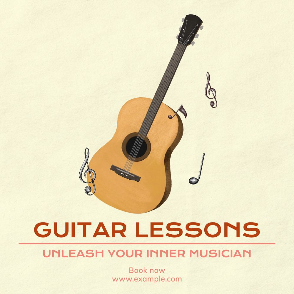 Guitar lessons Instagram post template, editable text