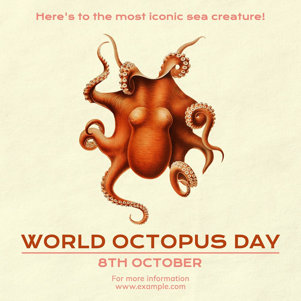 World octopus day Instagram post template, editable text