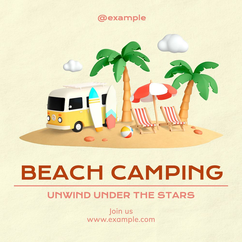 Beach camping Instagram post template, editable text