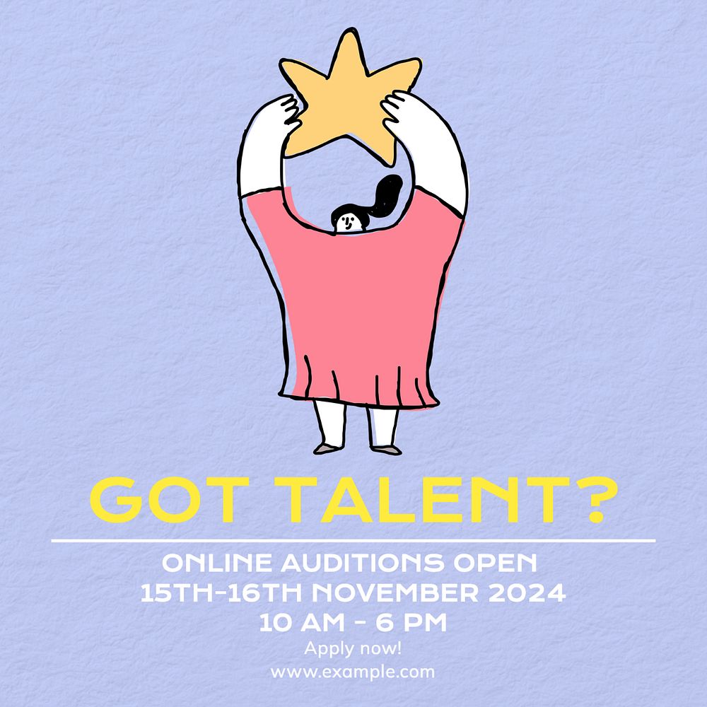 Online auditions Instagram post template, editable text