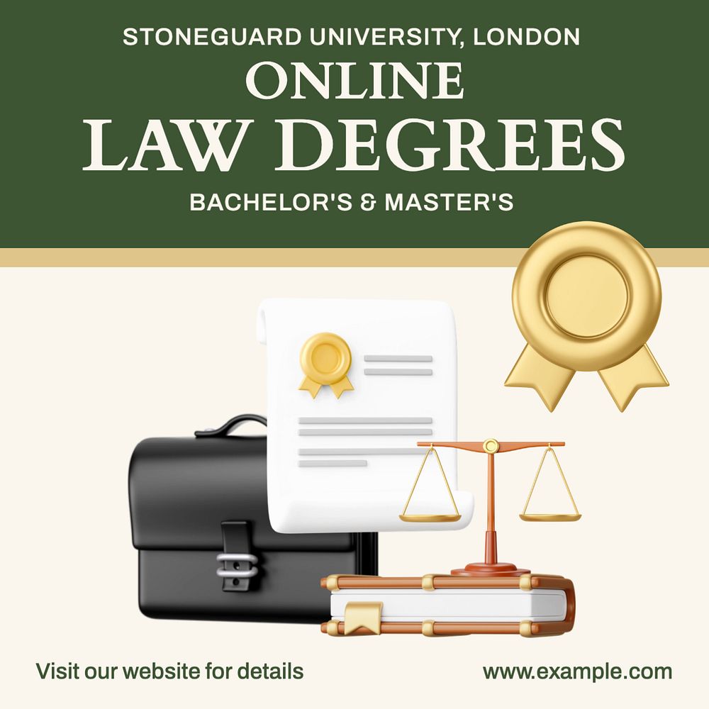 University law degrees Instagram post template, editable text