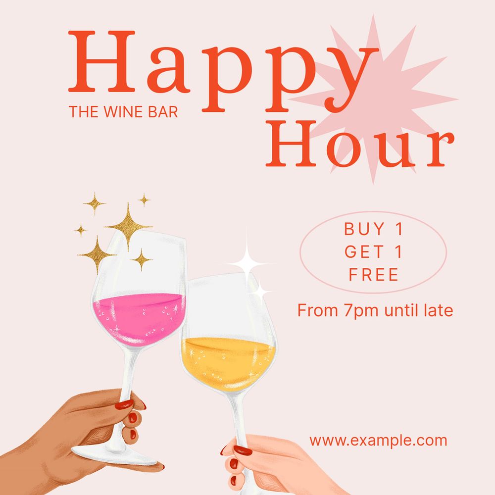 Happy hour Instagram post template, editable text