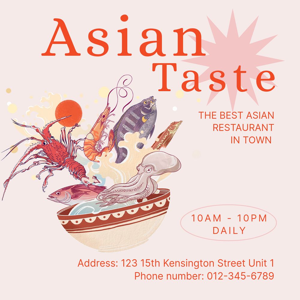 Asian taste Instagram post template, editable text