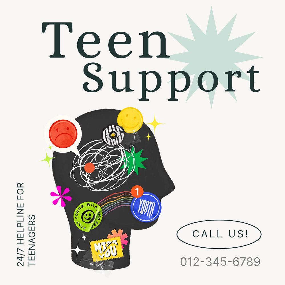 Teen support Instagram post template, editable text