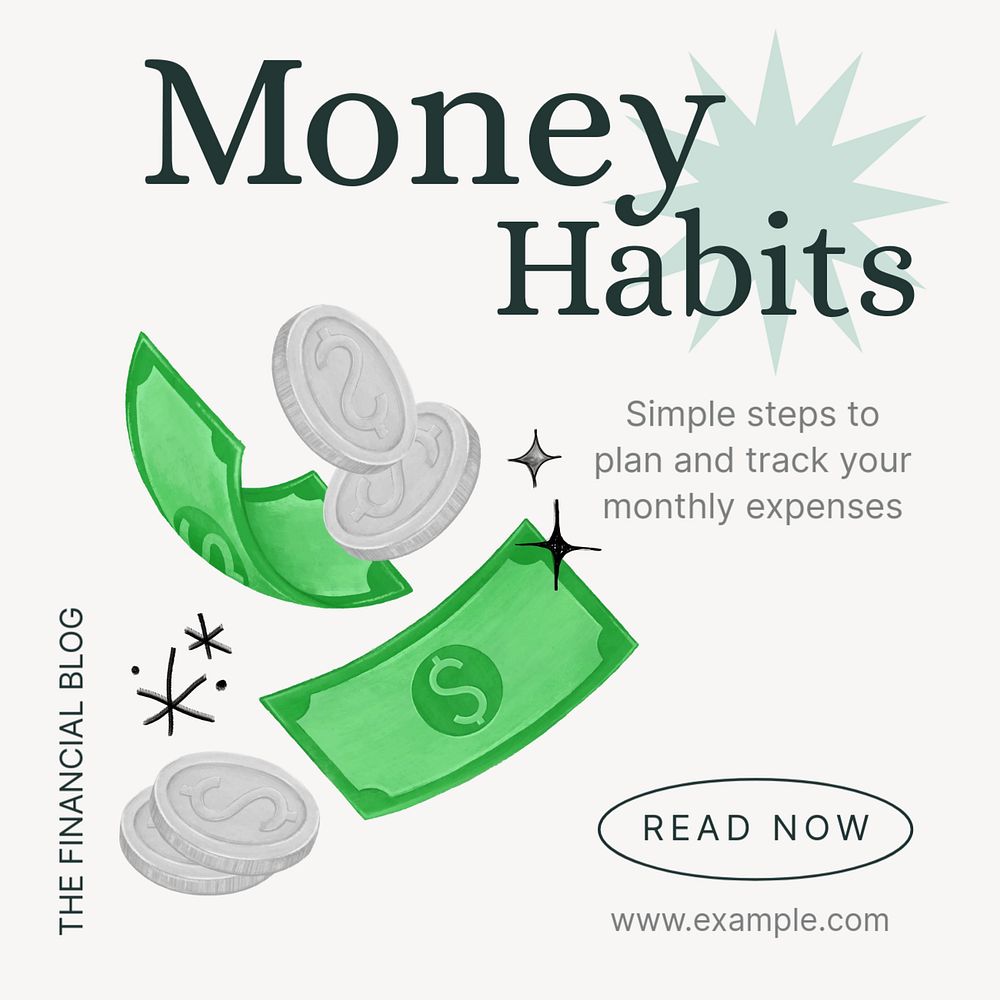 Money habits Instagram post template, editable text