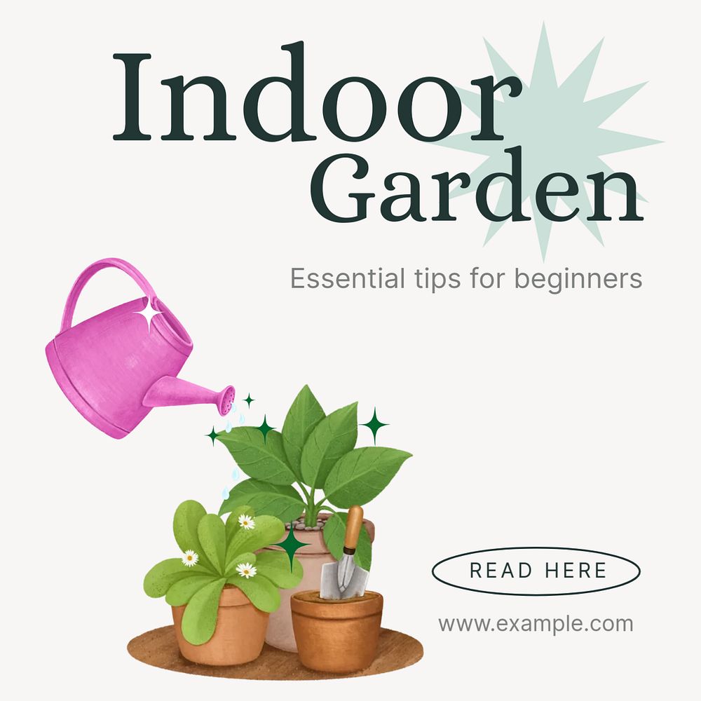 Indoor garden Instagram post template, editable text