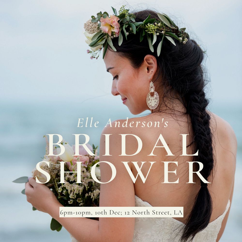 Bridal shower Instagram post template, editable text