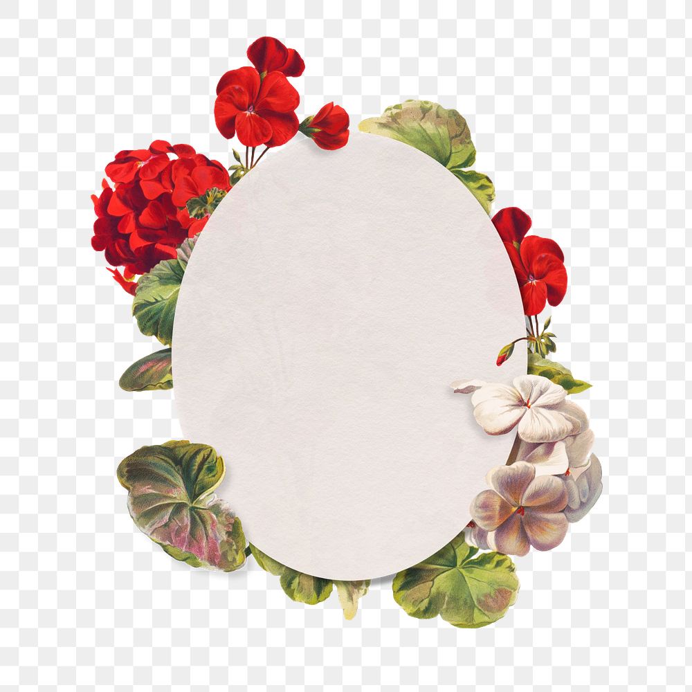 Editable floral frame png element, oval shape