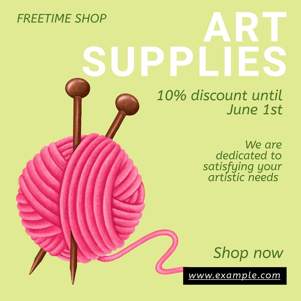 Art supplies store Instagram post template, editable text