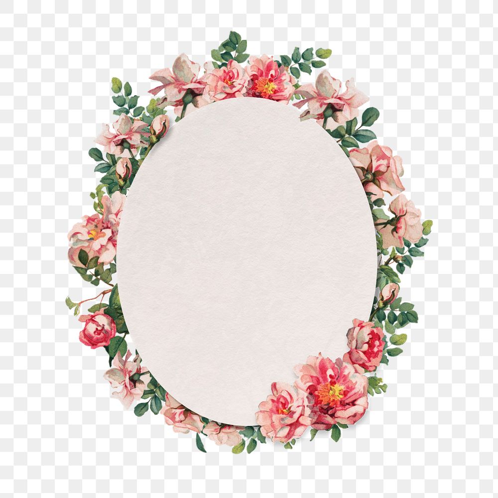 Floral oval frame png element, editable geometric shape