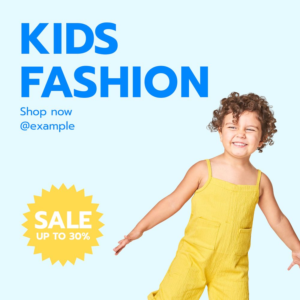 Kids fashion Instagram post template, editable text