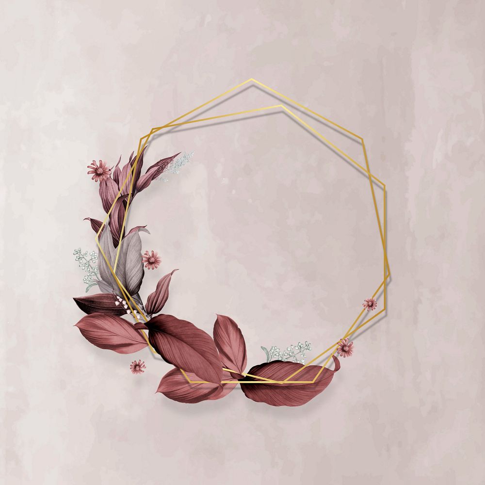 Hexagonal gold frame, editable leaf design