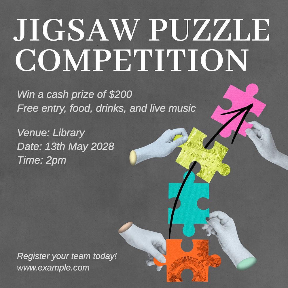 Jigsaw puzzle competition Instagram post template, editable text