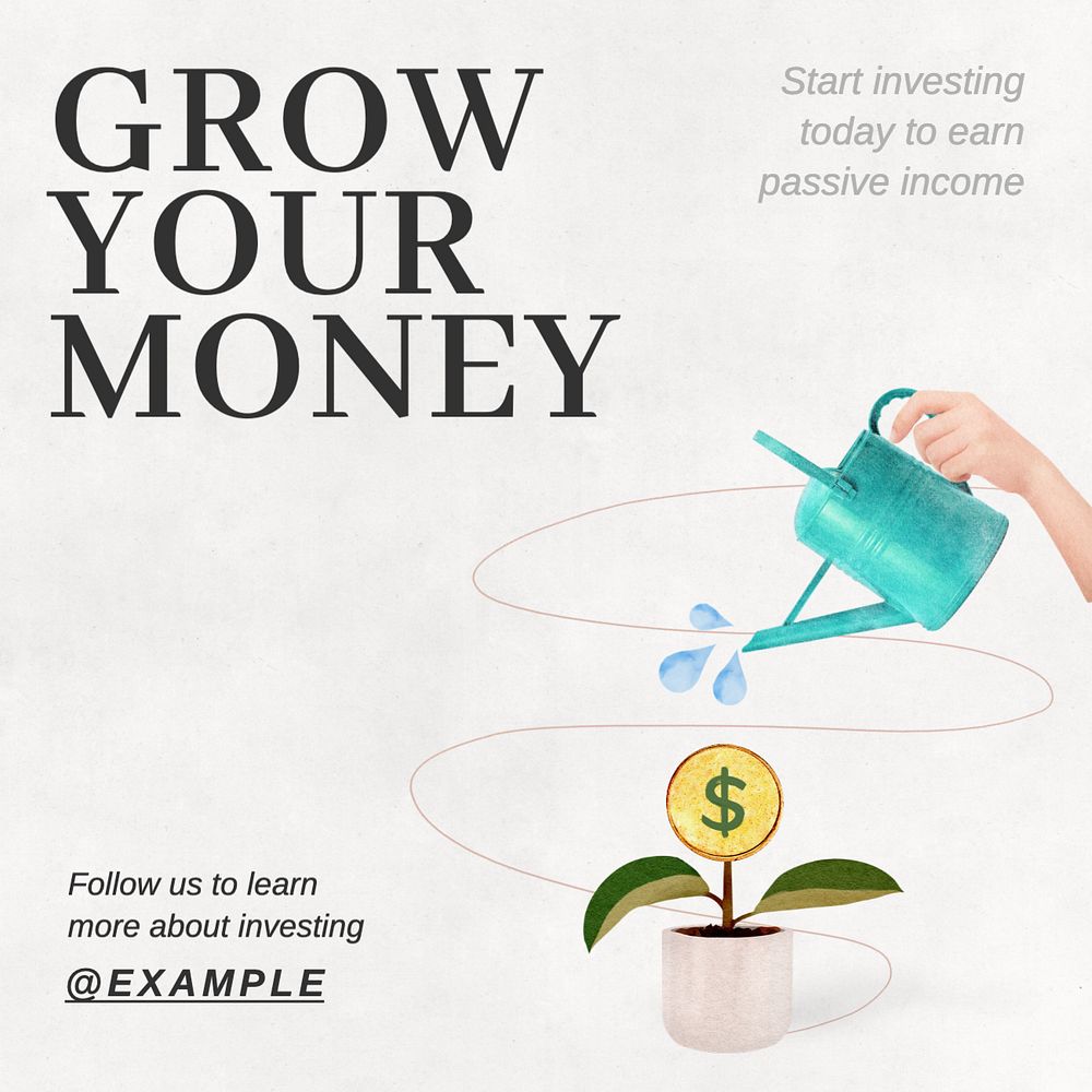 Grow your money Instagram post template, editable text