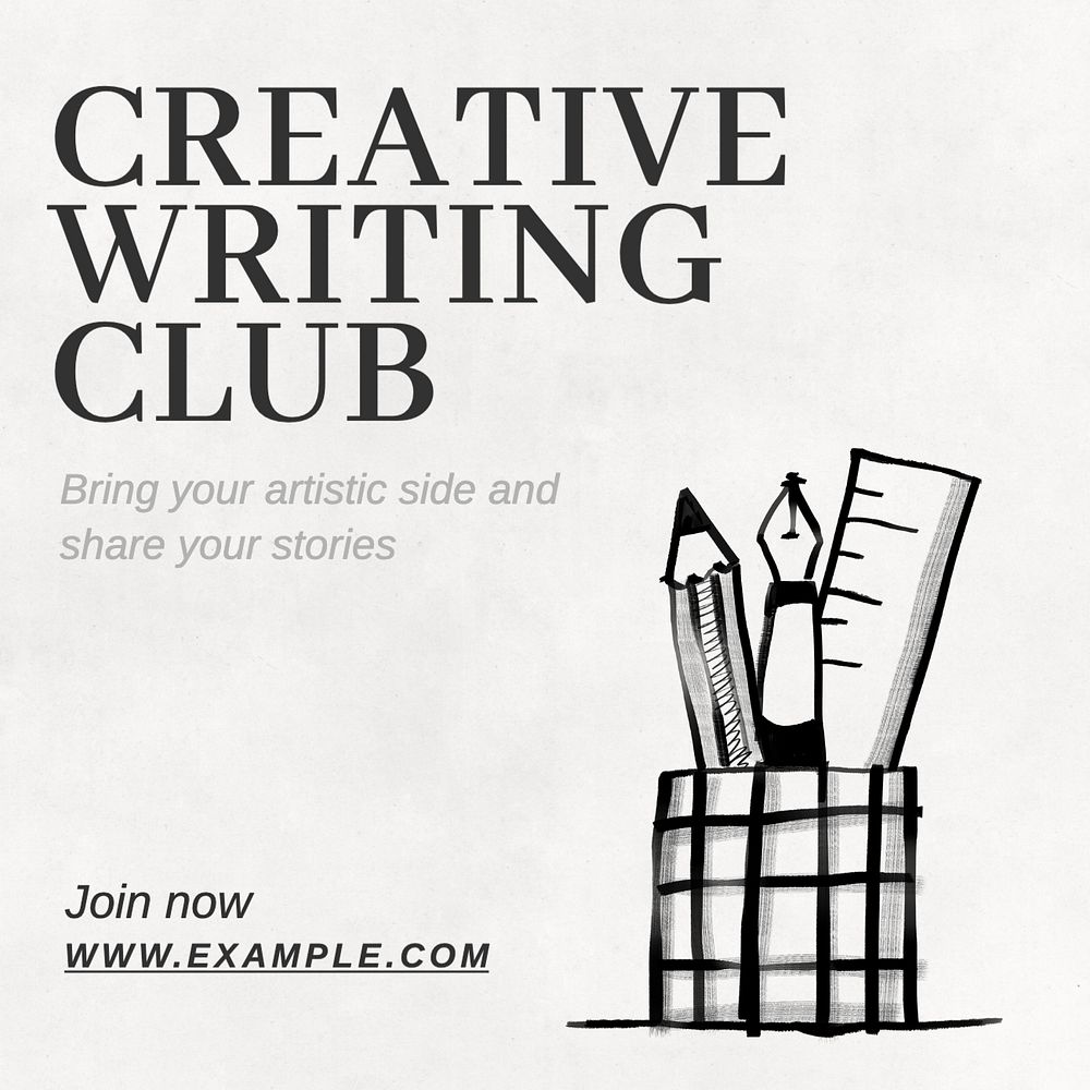 Creative writing club Instagram post template, editable text