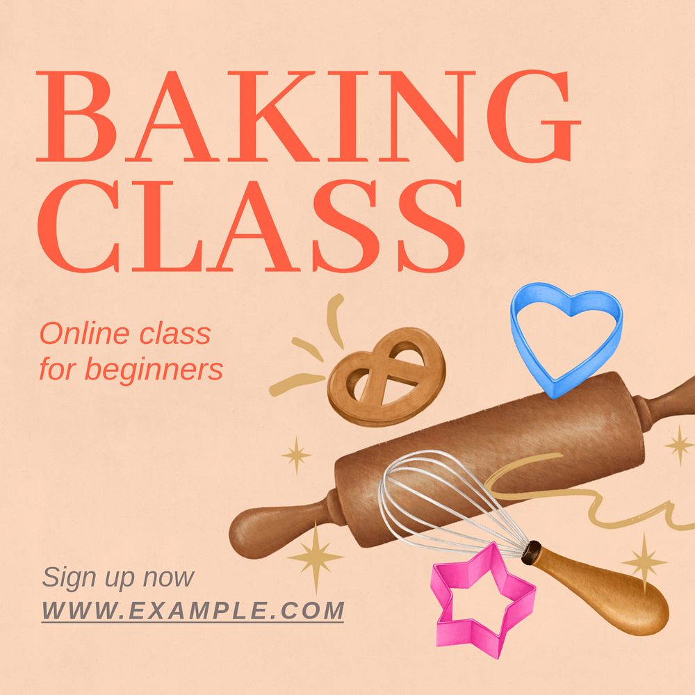 Baking class Instagram post template, editable text