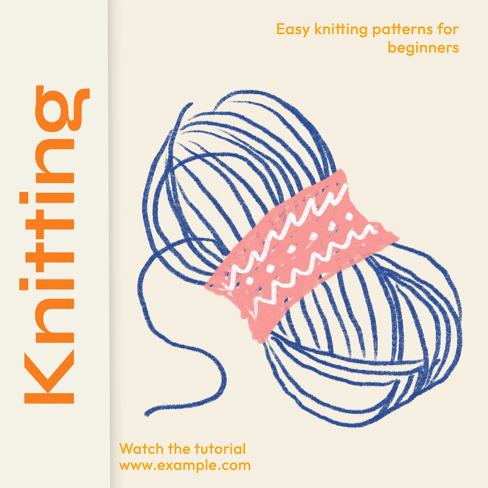 Knitting Instagram post template, editable text