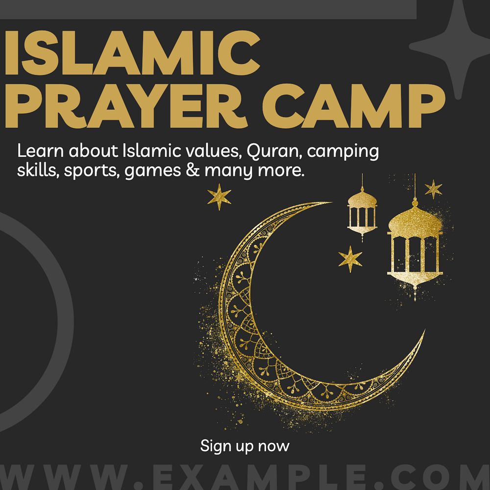 Islamic prayer camp Instagram post template, editable text