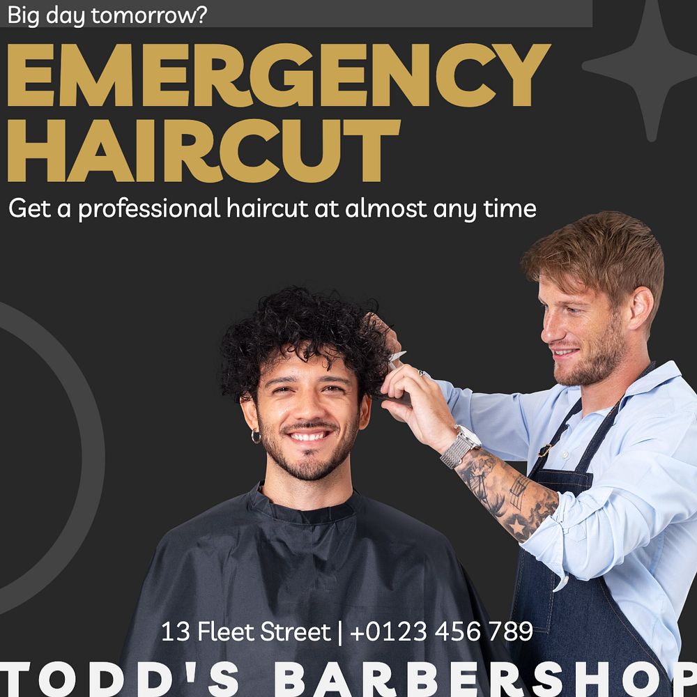 Emergency haircut Instagram post template, editable text