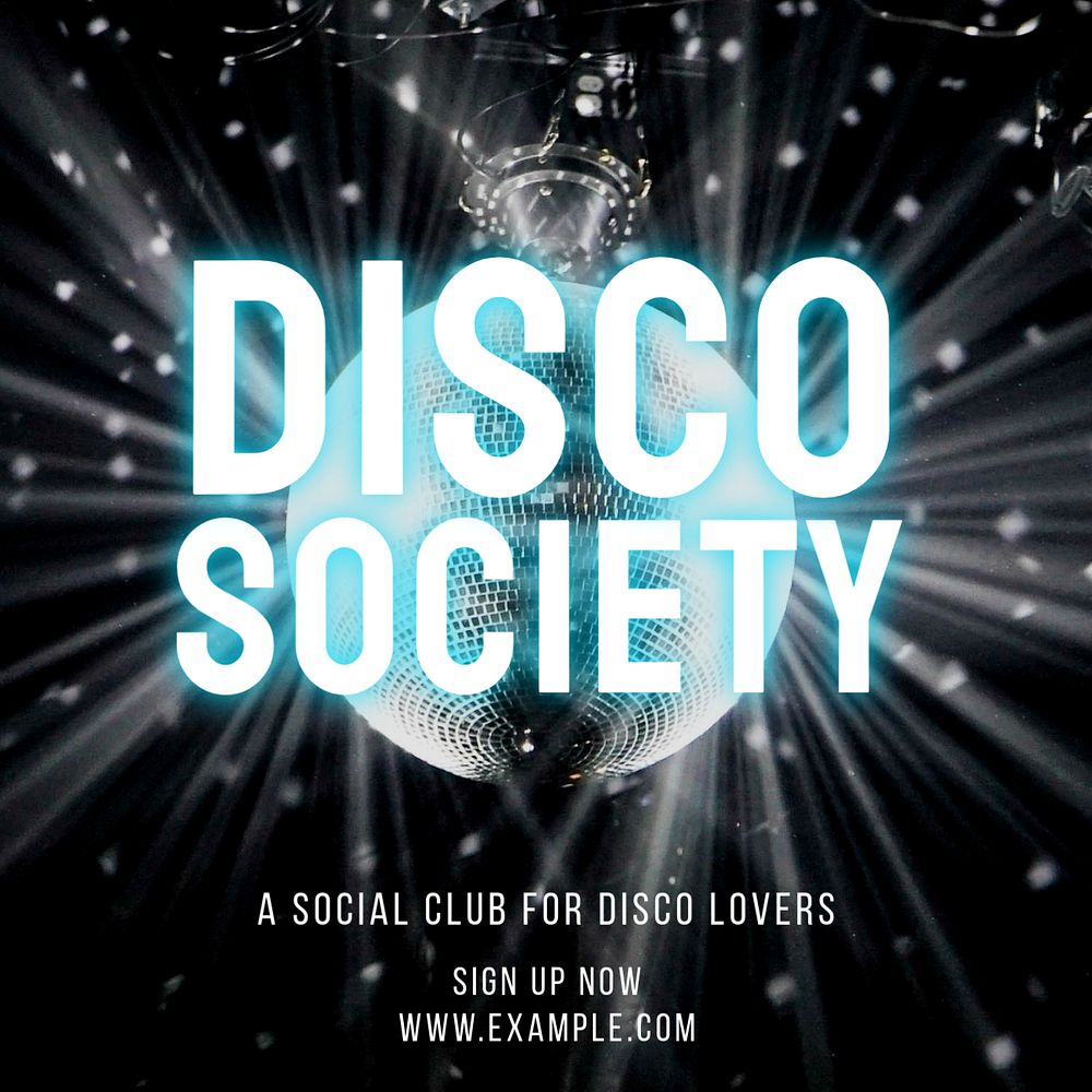 Disco society Instagram post template, editable text