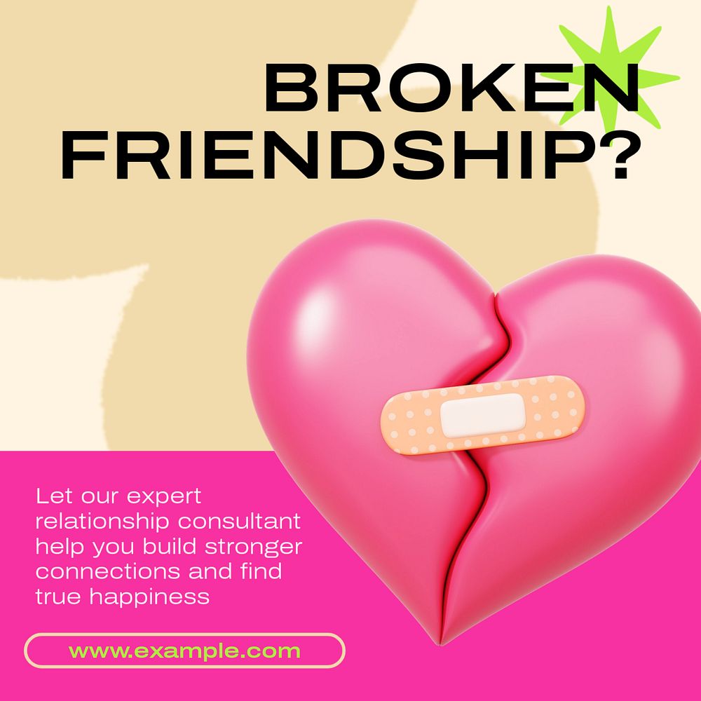 Broken friendship Instagram post template, editable text