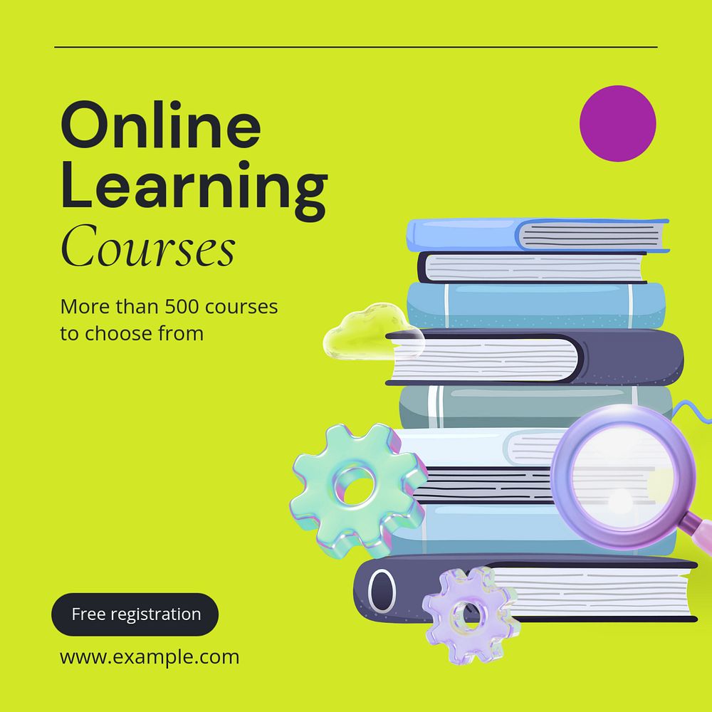 Online learning courses Instagram post template, editable text