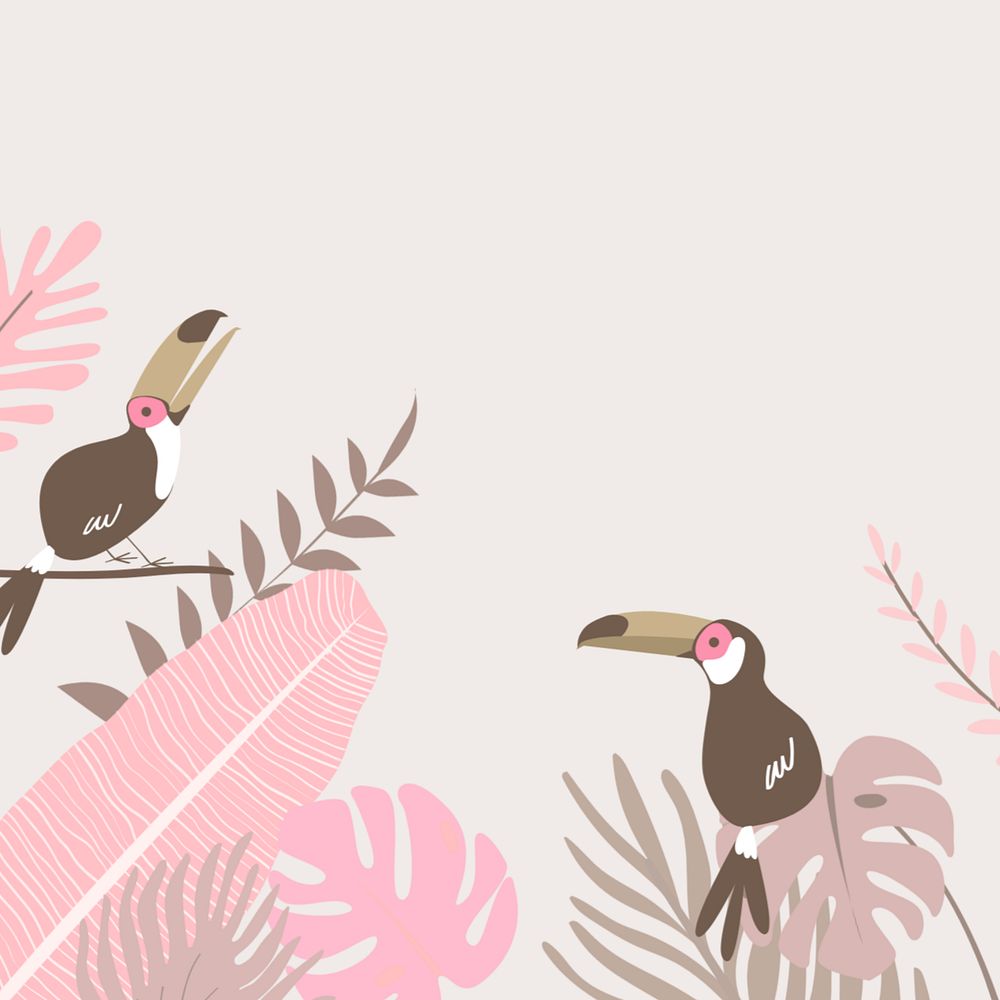 Pastel tropical jungle bird background, editable beige design