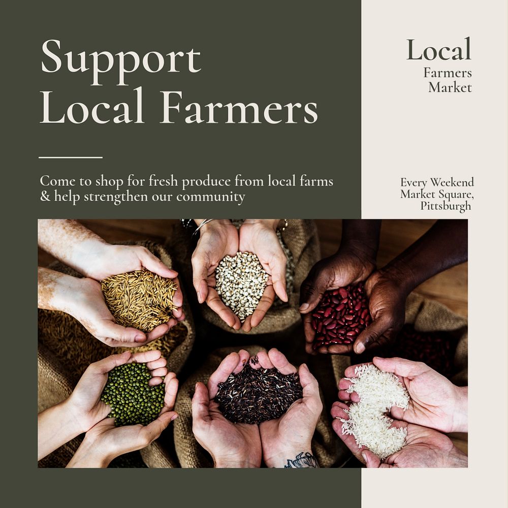 Support local farmers Instagram post template, editable text