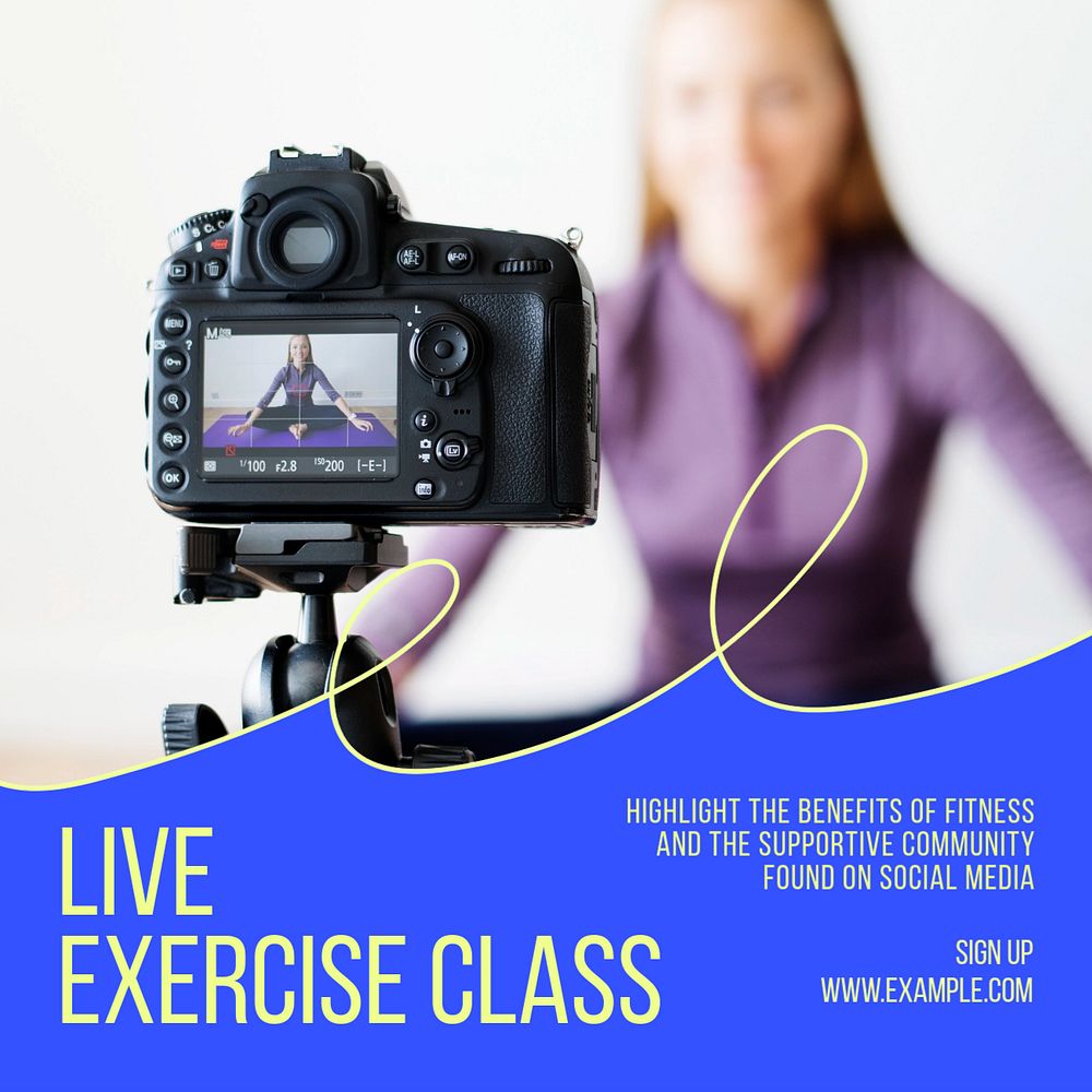 Live exercise class post template, editable text for social media