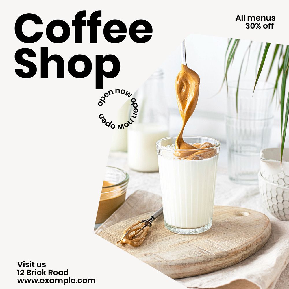 Coffee shop post template, editable text for social media