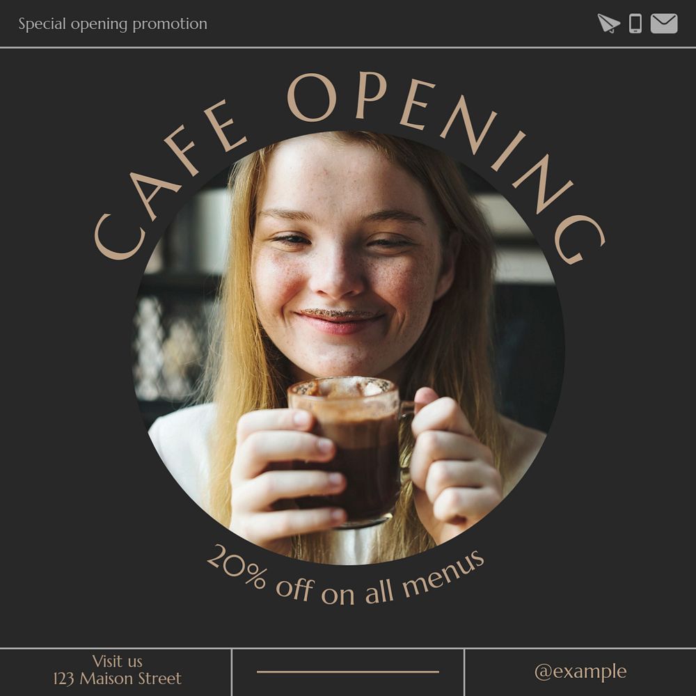 Cafe opening post template, editable text for social media