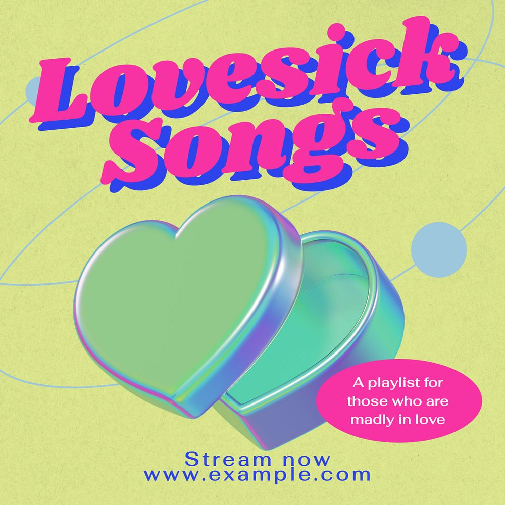 Lovesick songs Instagram post template, editable text