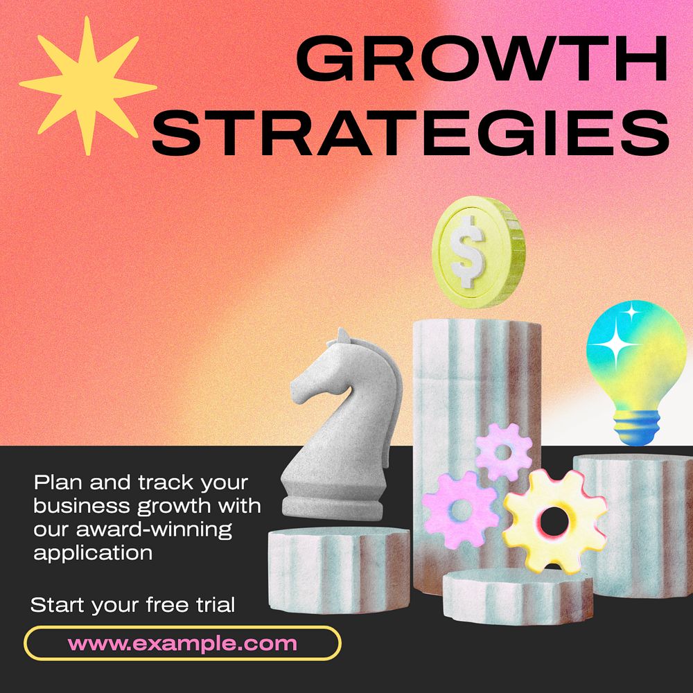 Business growth strategy  Instagram post template, editable text