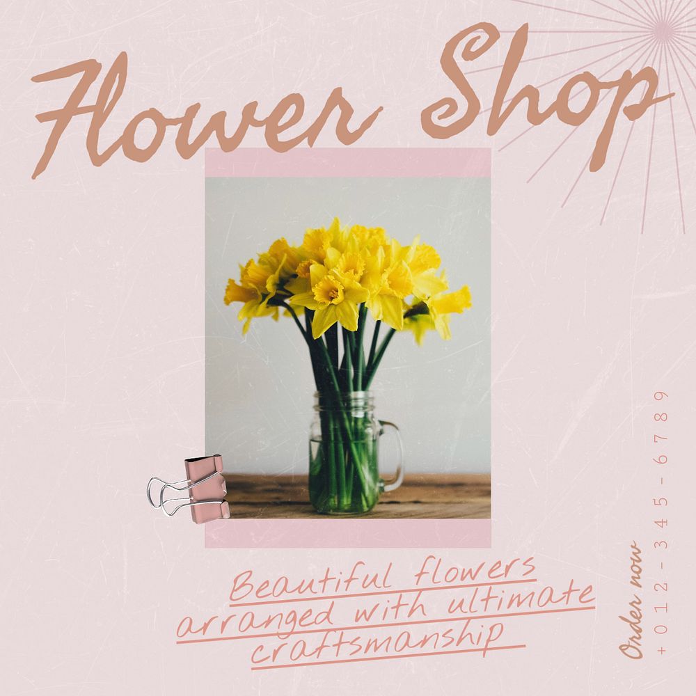 Flower shop Instagram post template, editable text