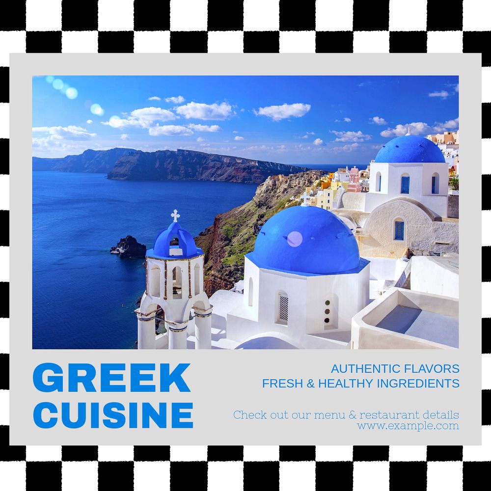 Greek food restaurant Instagram post template, editable text